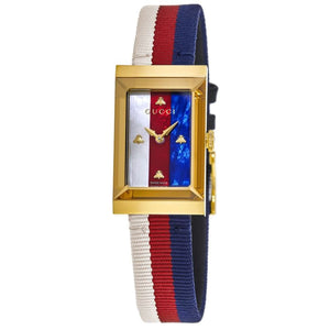 Buy Shop Gucci G-Frame Mother of Pearl Dial White Blue Red Nylon Strap Watch For Women - YA147405 USA Online