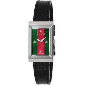 Buy Shop Gucci G-Frame Mother of Pearl Green & Red Dial Black Leather Strap Watch For Women - YA147403 USA Online