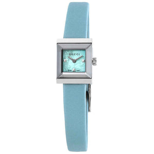 Buy Shop Gucci G-Frame Pastel Blue Mother of Pearl Dial Blue Leather Strap Watch For Women - YA128531 USA Online