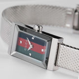 Buy Shop Gucci G Frame Quartz Diamonds Green & Red Mother of Pearl Dial Silver Mesh Bracelet Watch For Women - YA147510 USA Online