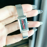 Buy Shop Gucci G Frame Quartz Diamonds Green & Red Mother of Pearl Dial Silver Mesh Bracelet Watch For Women - YA147510 USA Online