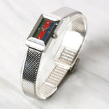 Buy Shop Gucci G Frame Quartz Diamonds Green & Red Mother of Pearl Dial Silver Mesh Bracelet Watch For Women - YA147510 USA Online