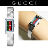 Buy Shop Gucci G Frame Quartz Diamonds Green & Red Mother of Pearl Dial Silver Mesh Bracelet Watch For Women - YA147510 USA Online
