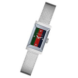 Buy Shop Gucci G Frame Quartz Diamonds Green & Red Mother of Pearl Dial Silver Mesh Bracelet Watch For Women - YA147510 USA Online