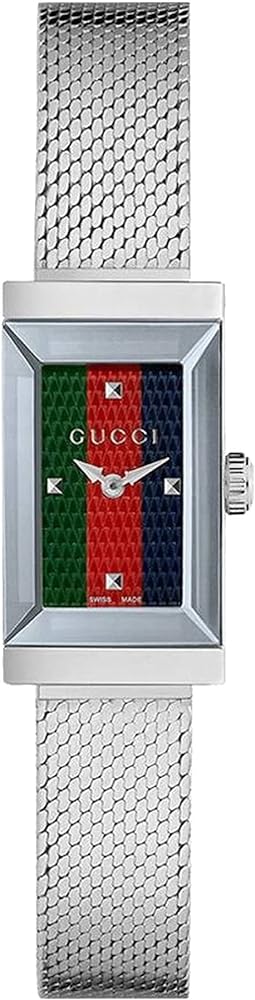 Buy Shop Gucci G Frame Quartz Diamonds Green & Red Mother of Pearl Dial Silver Mesh Bracelet Watch For Women - YA147510 USA Online