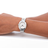 Buy Shop Gucci G Frame Quartz Diamonds Silver Dial Silver Steel Strap Watch For Women - YA142504 USA Online