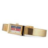 Buy Shop Gucci G Frame Quartz Diamonds White Red Blue Dial Gold Mesh Bracelet Watch For Women - YA147511 USA Online