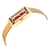 Buy Shop Gucci G Frame Quartz Diamonds White Red Blue Dial Gold Mesh Bracelet Watch For Women - YA147511 USA Online