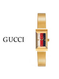 Buy Shop Gucci G Frame Quartz Diamonds White Red Blue Dial Gold Mesh Bracelet Watch For Women - YA147511 USA Online