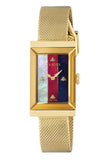 Buy Shop Gucci G Frame Quartz Diamonds White Red Blue Dial Gold Mesh Bracelet Watch For Women - YA147511 USA Online