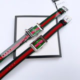 Buy Shop Gucci G Frame Quartz Green & Red Mother of Pearl Dial Multicolor Leather Strap Watch For Women - YA147408 USA Online