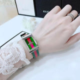 Buy Shop Gucci G Frame Quartz Green & Red Mother of Pearl Dial Multicolor Leather Strap Watch For Women - YA147408 USA Online