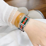 Buy Shop Gucci G Frame Quartz Green & Red Mother of Pearl Dial Multicolor Leather Strap Watch For Women - YA147408 USA Online