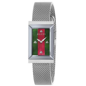 Buy Shop Gucci G Frame Red and Green Dial Silver Mesh Bracelet Watch For Women - YA147401 USA Online
