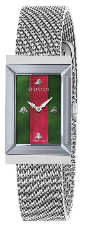 Buy Shop Gucci G Frame Red and Green Dial Silver Mesh Bracelet Watch For Women - YA147401 USA Online