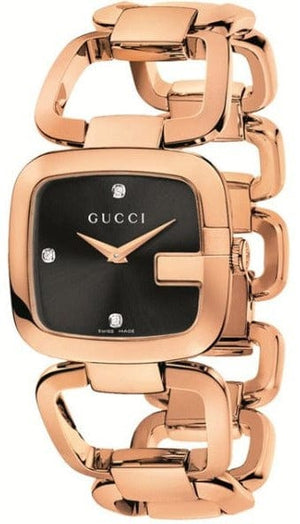 Buy Shop Gucci G Gucci Diamonds Black Dial Rose Gold Steel Strap Watch For Women - YA125409 USA Online
