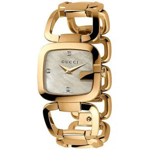 Buy Shop Gucci G Gucci Diamonds Mother of Pearl Dial Yellow Gold Steel Strap Watch For Women - YA125513 USA Online