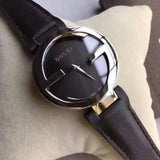 Buy Shop Gucci G Interlocking Black Dial Black Leather Strap Watch For Women - YA133301 USA Online