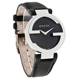 Buy Shop Gucci G Interlocking Black Dial Black Leather Strap Watch For Women - YA133301 USA Online