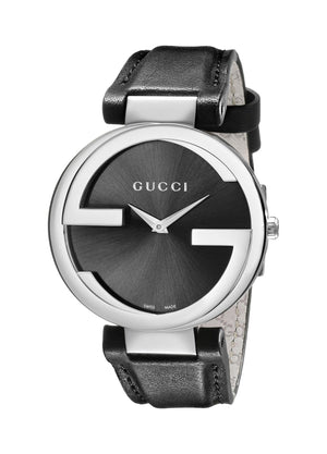 Buy Shop Gucci G Interlocking Black Dial Black Leather Strap Watch For Women - YA133301 USA Online