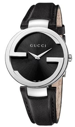 Buy Shop Gucci G Interlocking Black Dial Black Leather Strap Watch For Women - YA133301 USA Online