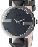 Buy Shop Gucci G Interlocking Black Dial Black Leather Strap Watch For Women - YA133501 USA Online