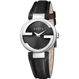 Buy Shop Gucci G Interlocking Black Dial Black Leather Strap Watch For Women - YA133501 USA Online