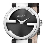 Buy Shop Gucci G Interlocking Black Dial Black Leather Strap Watch For Women - YA133501 USA Online