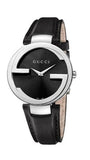 Buy Shop Gucci G Interlocking Black Dial Black Leather Strap Watch For Women - YA133501 USA Online