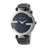 Buy Shop Gucci G Interlocking Black Dial Black Leather Strap Watch For Women - YA133501 USA Online