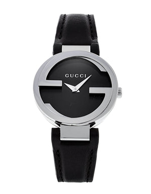 Buy Shop Gucci G Interlocking Black Dial Black Leather Strap Watch For Women - YA133501 USA Online