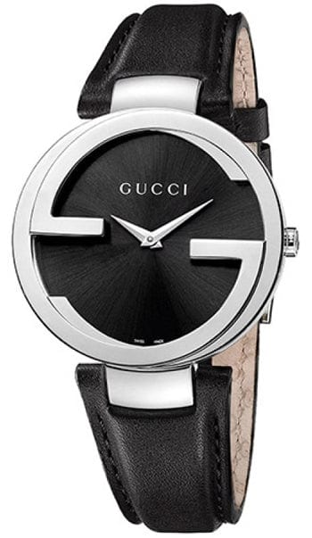 Buy Shop Gucci G Interlocking Black Dial Black Leather Strap Watch For Women - YA133501 USA Online