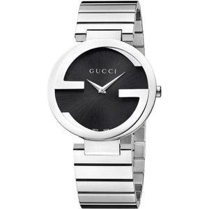 Buy Shop Gucci G Interlocking Black Dial Silver Steel Strap Watch For Women - YA133307 USA Online