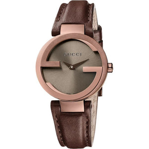 Buy Shop Gucci G Interlocking Brown Dial Brown Leather Strap Watch For Women - YA133504 USA Online