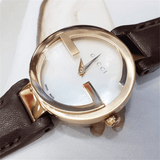 Buy Shop Gucci G Interlocking Mother of Pearl Dial Brown Leather Strap Watch For Women - YA133516 USA Online