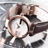 Buy Shop Gucci G Interlocking Mother of Pearl Dial Brown Leather Strap Watch For Women - YA133516 USA Online