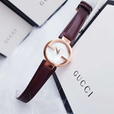Buy Shop Gucci G Interlocking Mother of Pearl Dial Brown Leather Strap Watch For Women - YA133516 USA Online
