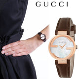 Buy Shop Gucci G Interlocking Mother of Pearl Dial Brown Leather Strap Watch For Women - YA133516 USA Online