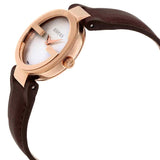 Buy Shop Gucci G Interlocking Mother of Pearl Dial Brown Leather Strap Watch For Women - YA133516 USA Online