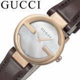 Buy Shop Gucci G Interlocking Mother of Pearl Dial Brown Leather Strap Watch For Women - YA133516 USA Online