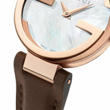 Buy Shop Gucci G Interlocking Mother of Pearl Dial Brown Leather Strap Watch For Women - YA133516 USA Online