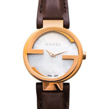 Buy Shop Gucci G Interlocking Mother of Pearl Dial Brown Leather Strap Watch For Women - YA133516 USA Online