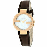Buy Shop Gucci G Interlocking Mother of Pearl Dial Brown Leather Strap Watch For Women - YA133516 USA Online
