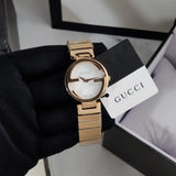Buy Shop Gucci G Interlocking Mother of Pearl Dial Rose Gold Steel Strap Watch For Women - YA133515 USA Online