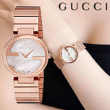 Buy Shop Gucci G Interlocking Mother of Pearl Dial Rose Gold Steel Strap Watch For Women - YA133515 USA Online