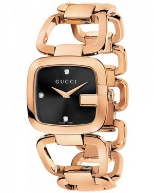 Buy Shop Gucci G Ladies Diamonds Black Dial Rose Gold Steel Strap Watch For Women - YA125512 USA Online
