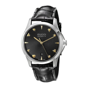 Buy Shop Gucci G Timeless Automatic Black Dial Black Leather Strap Watch For Women - YA126469 USA Online