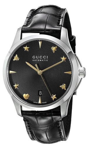 Buy Shop Gucci G Timeless Automatic Black Dial Black Leather Strap Watch For Women - YA126469 USA Online