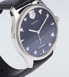 Buy Shop Gucci G Timeless Automatic Blue Dial Black Leather Strap Watch For Men - YA126347 USA Online