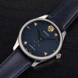 Buy Shop Gucci G Timeless Automatic Blue Dial Black Leather Strap Watch For Men - YA126347 USA Online